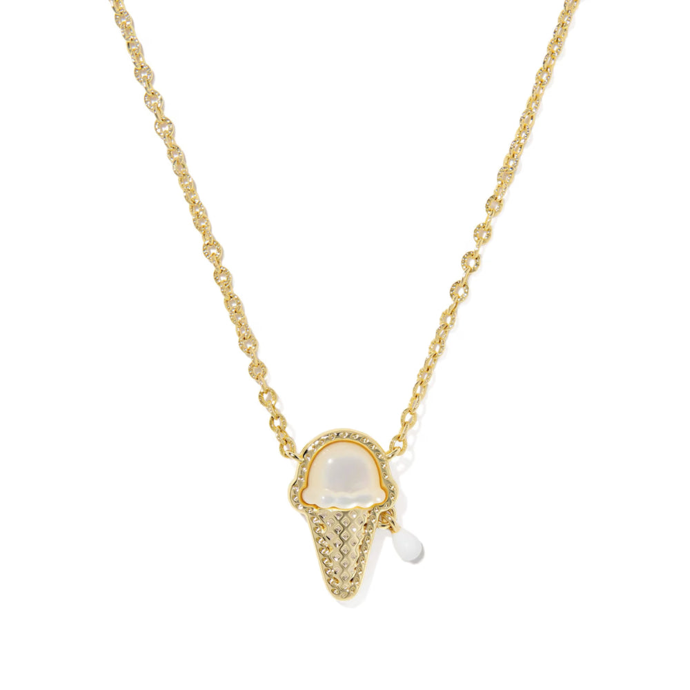Gold necklace with a pendant on a white background