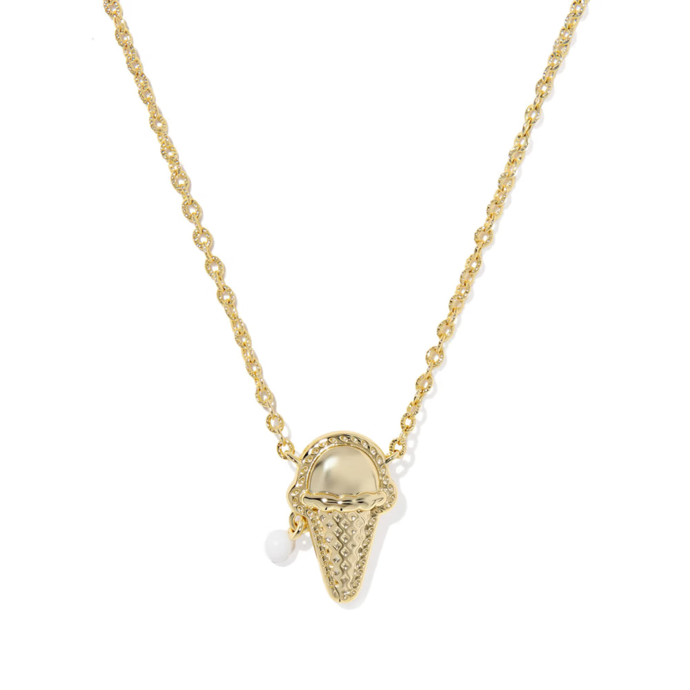 Gold necklace with a pendant on a white background