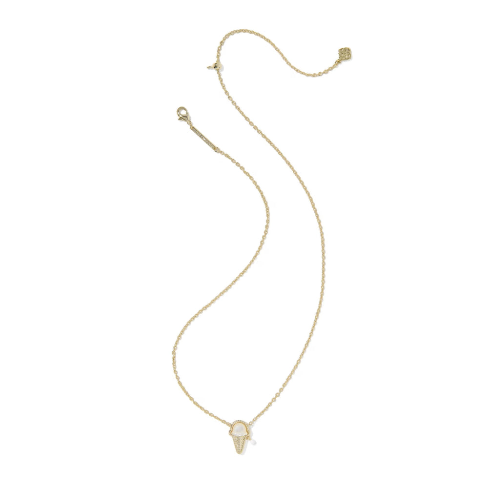 Gold necklace with a pendant on a white background