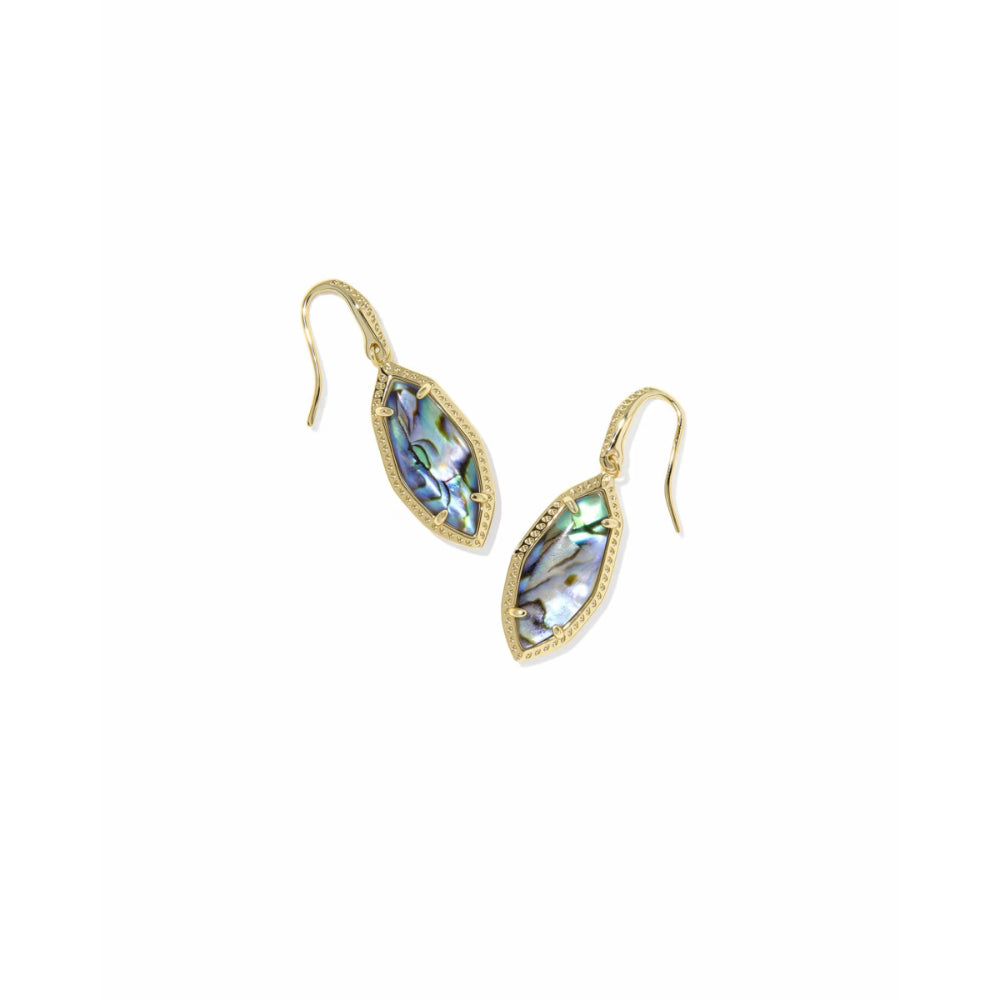 Gold earrings with gemstones on a white background