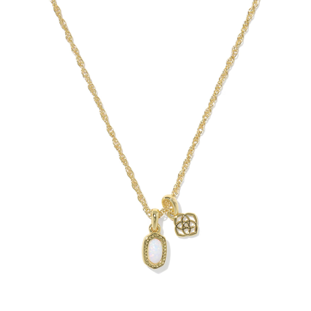 Gold necklace with two pendants on a white background
