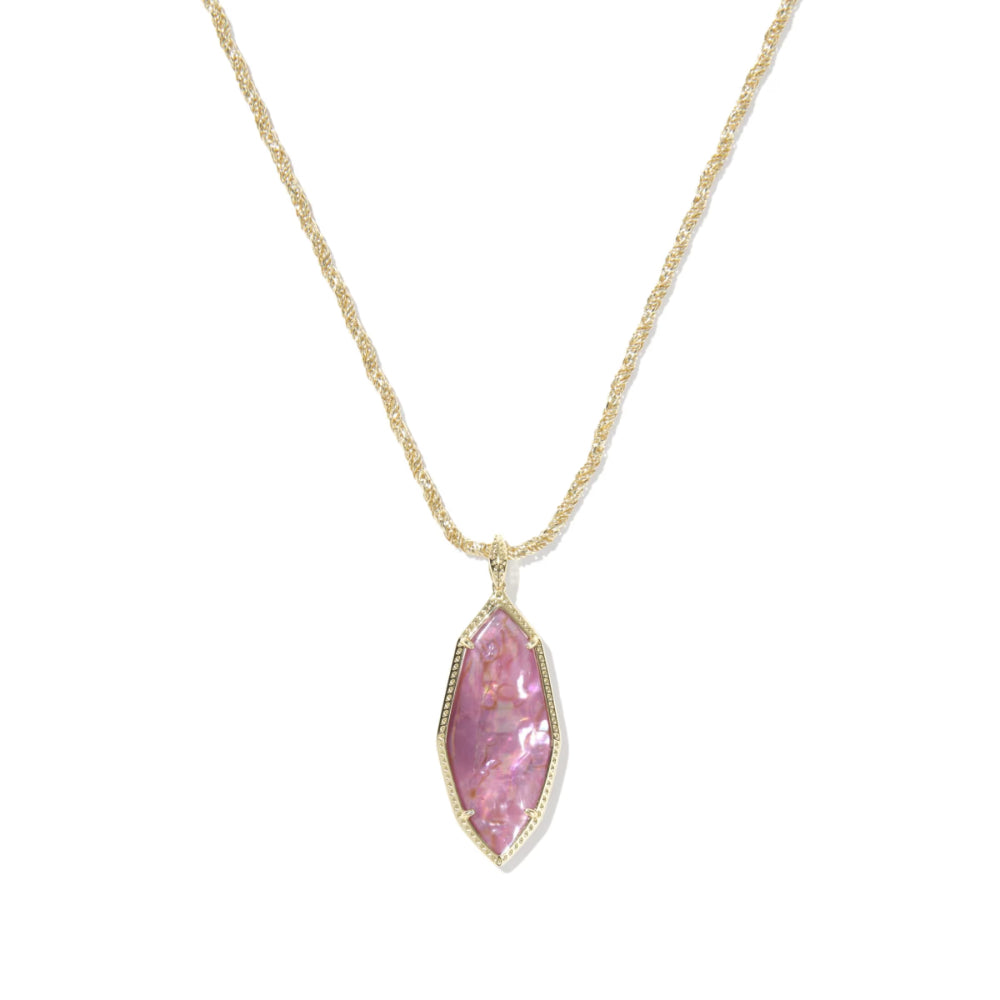 Necklace with a pink pendant on a white background