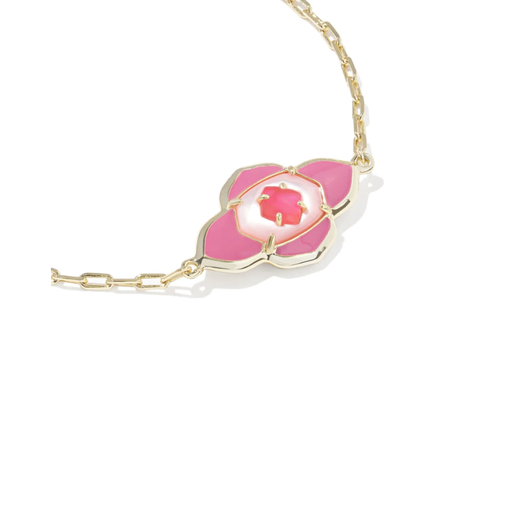 bracelet with a pink flower pendant on a white background