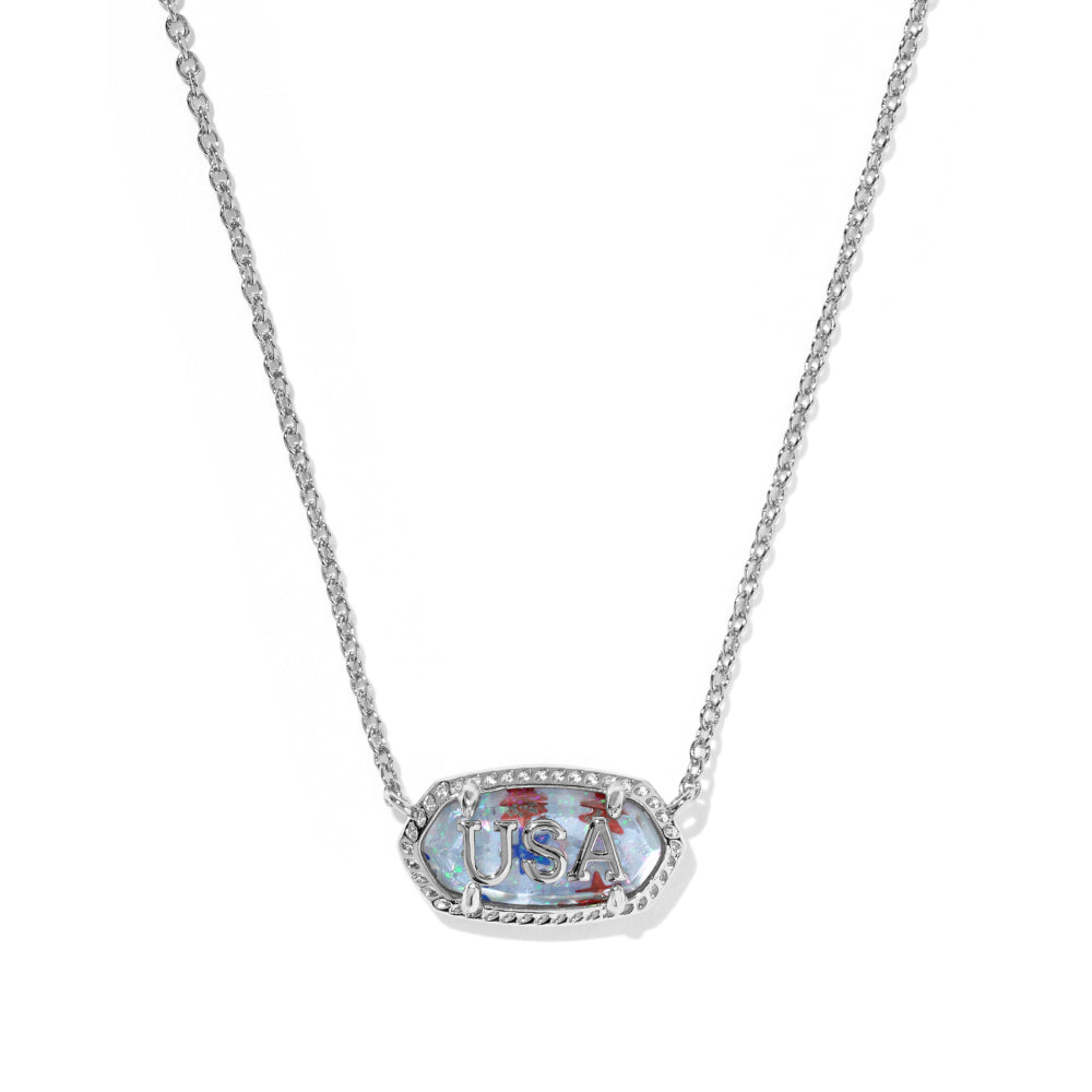 Necklace with a pendant featuring 'USA' text on a white background