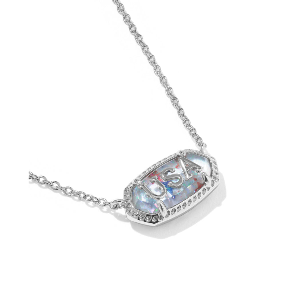 Silver necklace with a clear pendant on a white background