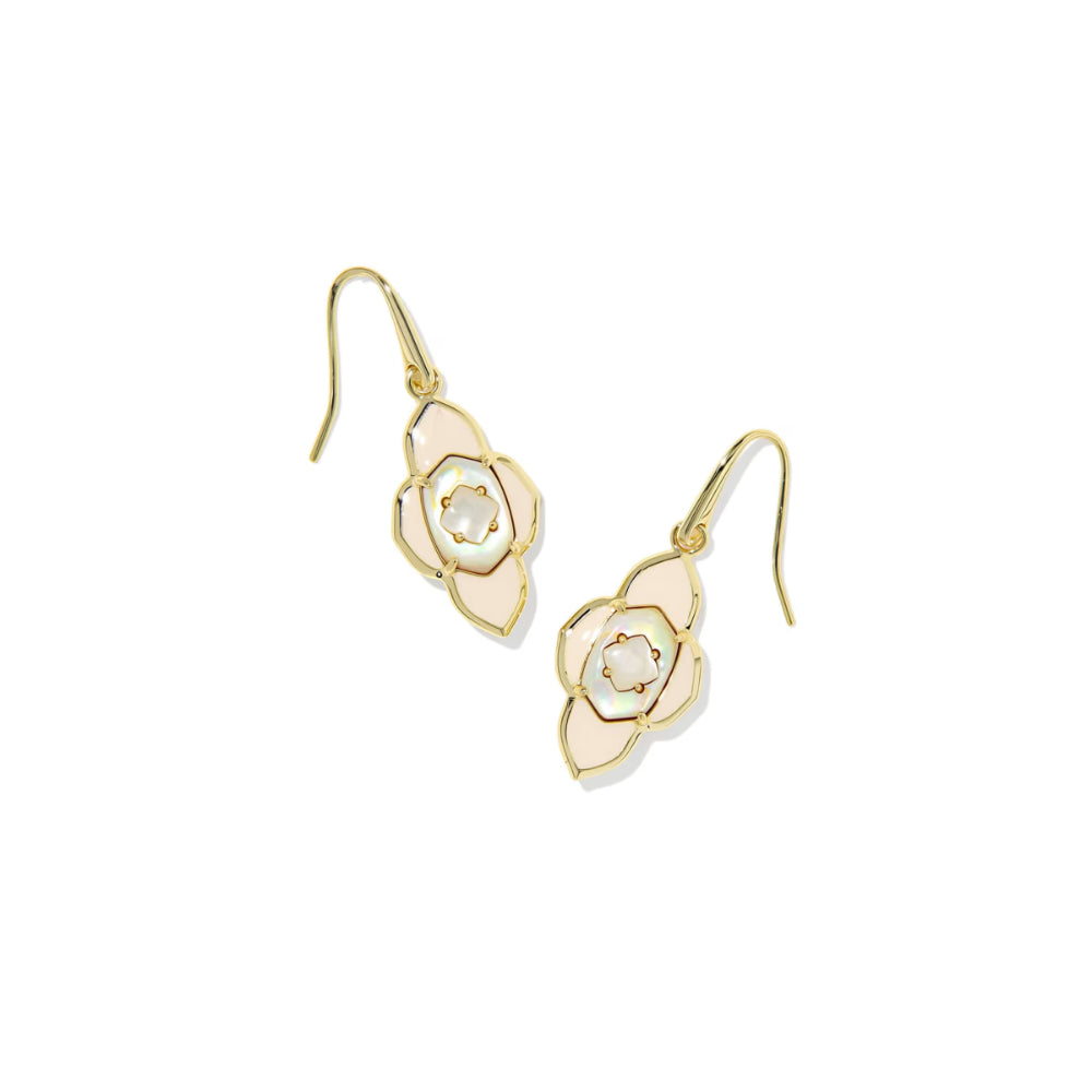 Gold earrings on a white background