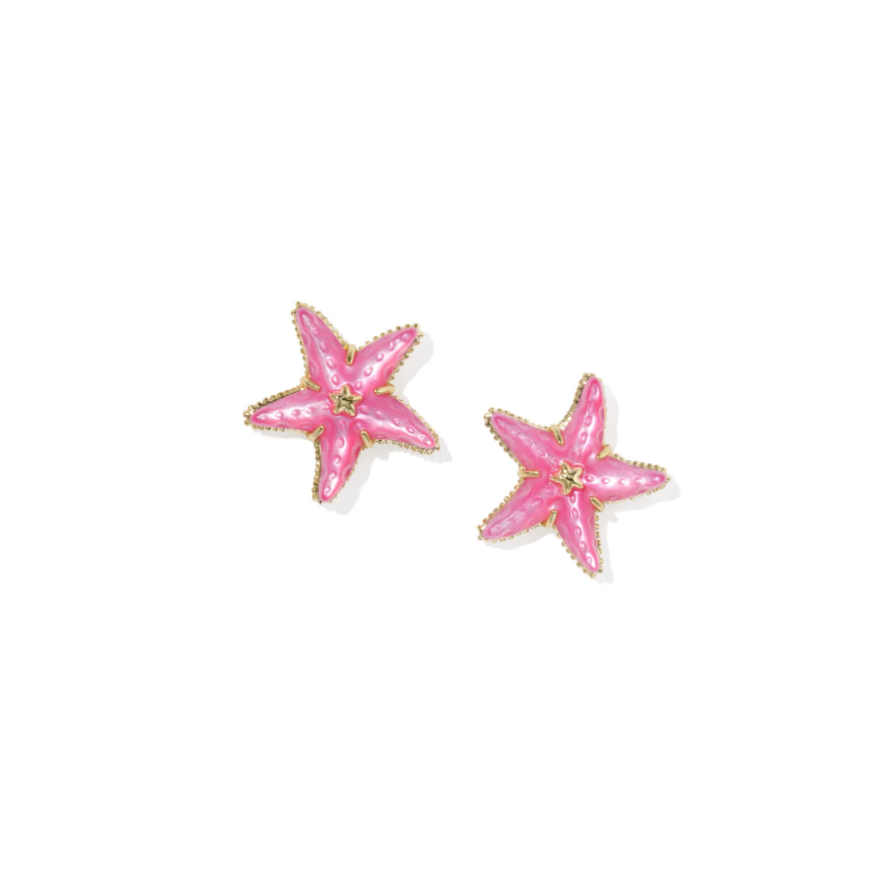 Pink star-shaped earrings on a white background