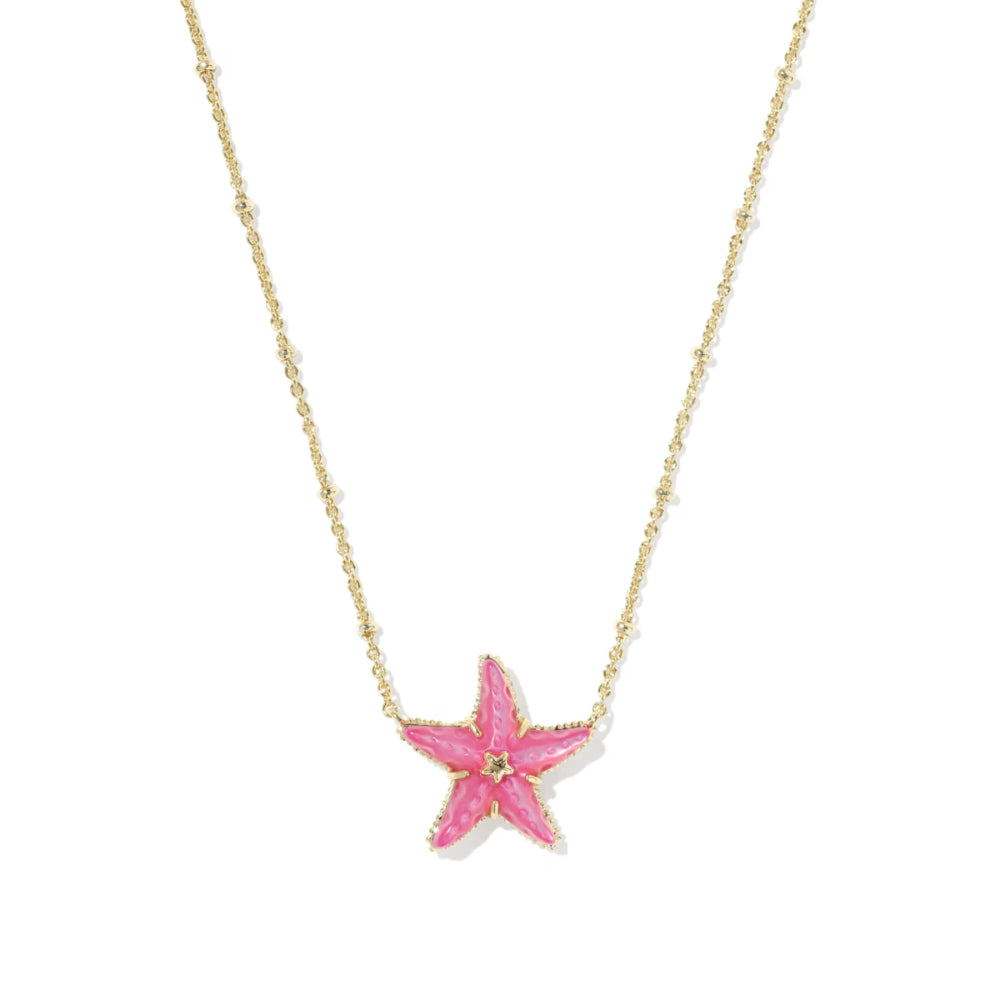 Necklace with a pink starfish pendant on a white background