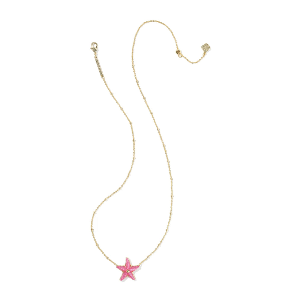 Necklace with a pink starfish pendant on a white background