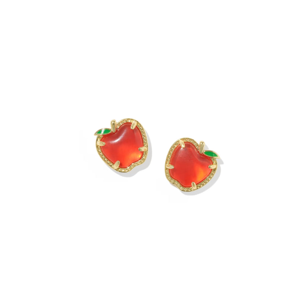 Pair of pink and gold hoop earrings on a white background