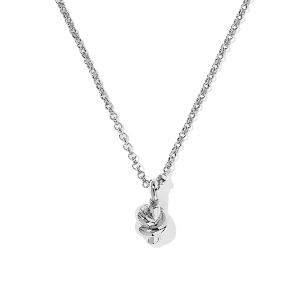 Silver necklace with a unique pendant on a white background