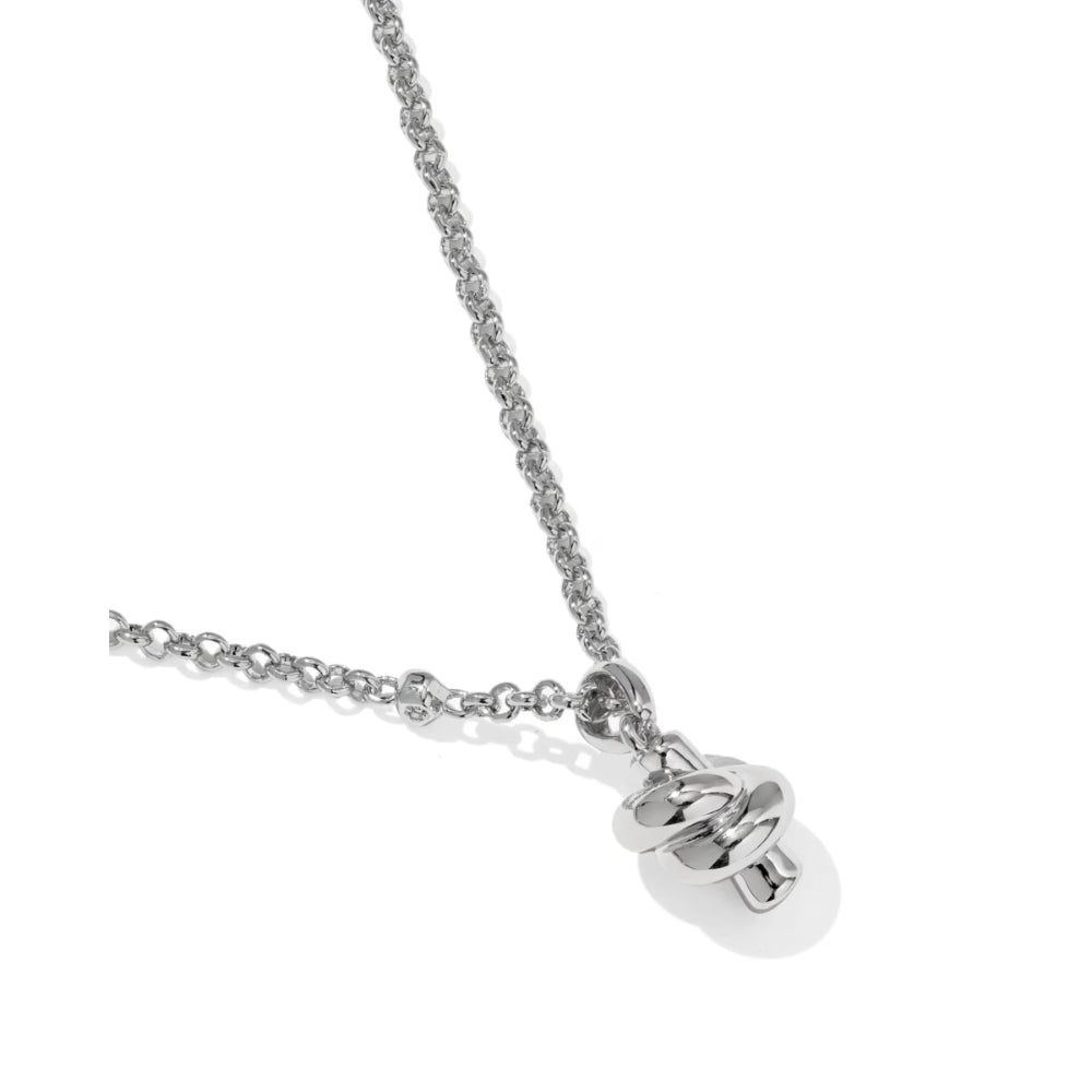 Silver necklace with a heart-shaped pendant on a white background