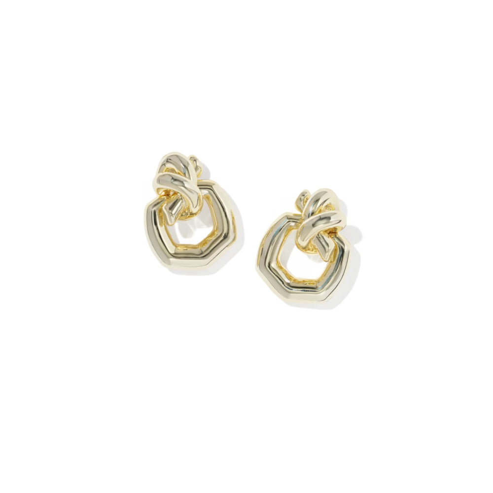 Pair of gold hoop earrings on a white background