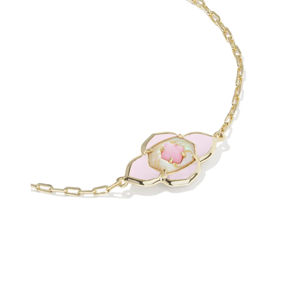 bracelet with a pink flower pendant on a white background