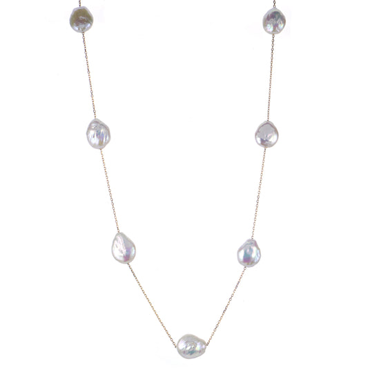 14k Gold Freshwater Keshi Pearl Station Necklace