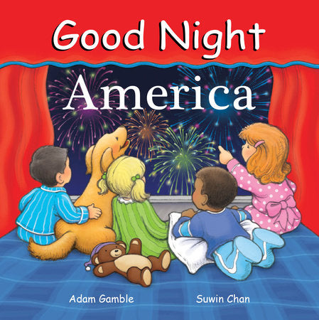 Book cover of 'Good Night America' with children watching fireworks.