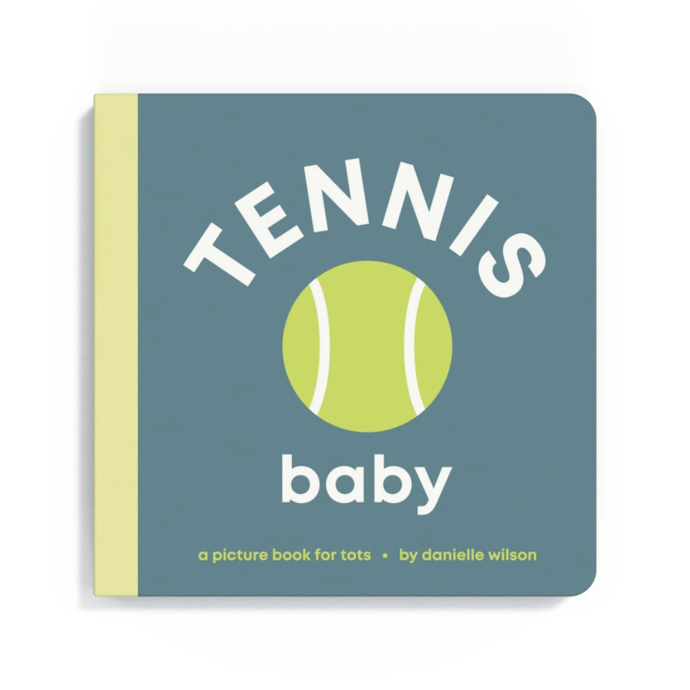 Cover of 'Tennis Baby' board book showing the title and a illustration of a tennis ball.