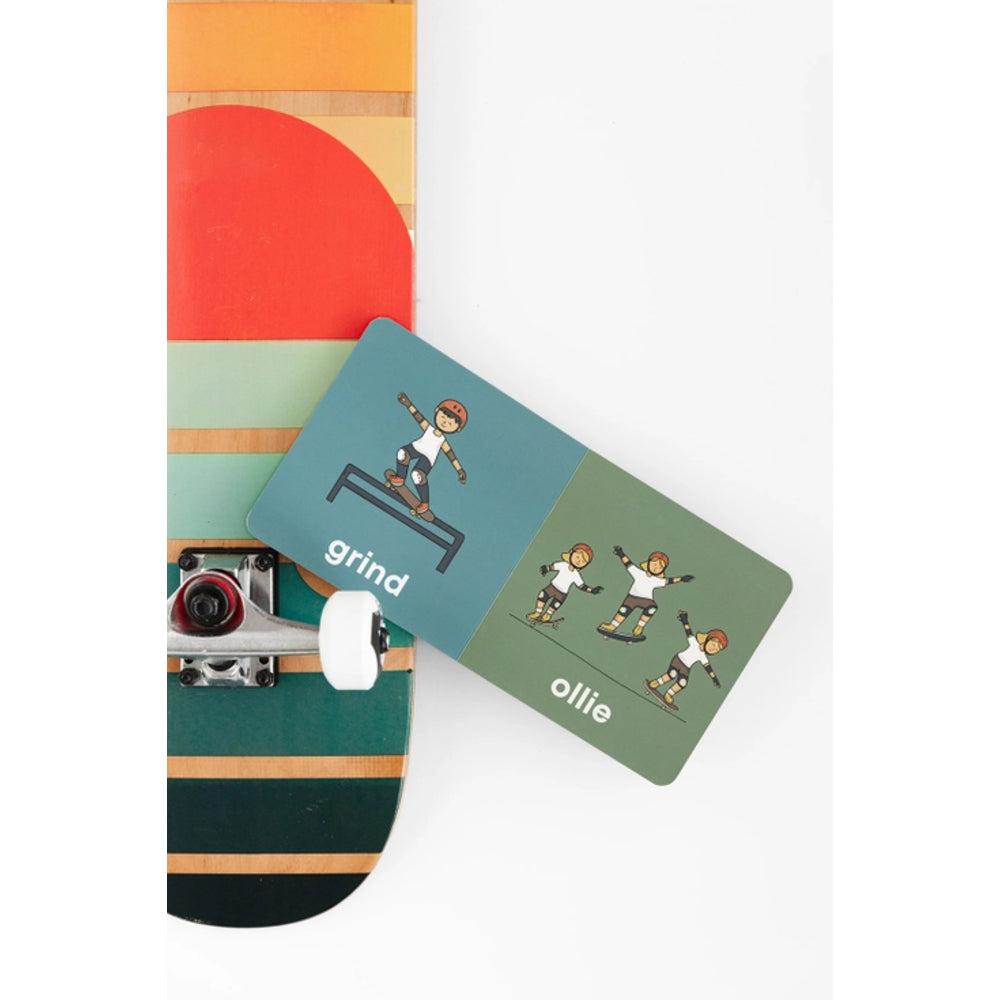 Colorful skateboard with a deck and trucks on a white background