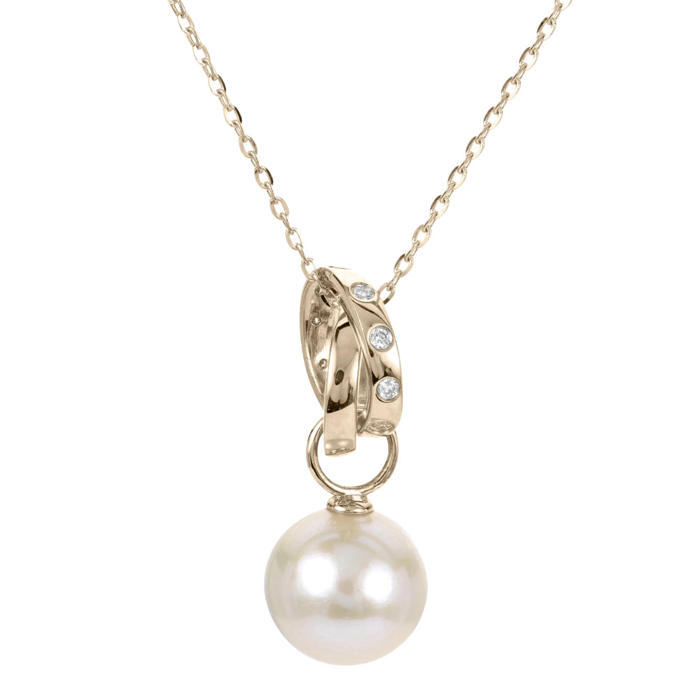 14k Gold Freshwater Pearl & Diamond Pendant Necklace