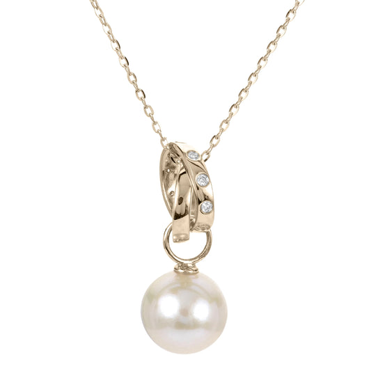 14k Gold Freshwater Pearl & Diamond Pendant Necklace