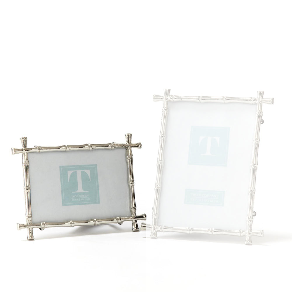 4x6 silver bamboo picture frame with on a white background.