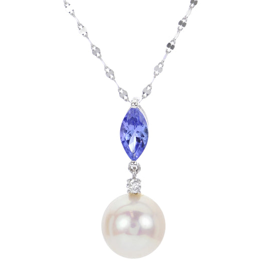 14k Gold Freshwater Pearl & Tanzanite Pendant Necklace
