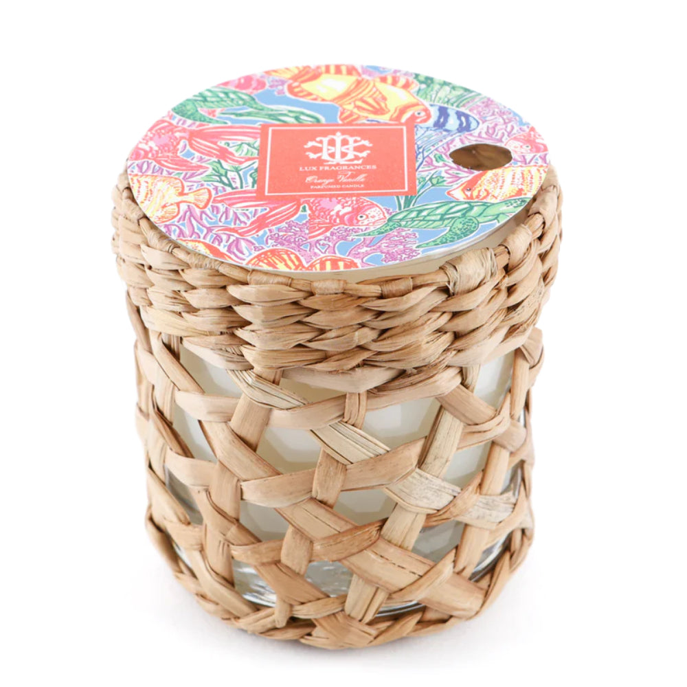 Lux Fragrances 10 oz Candle with Rattan Holder