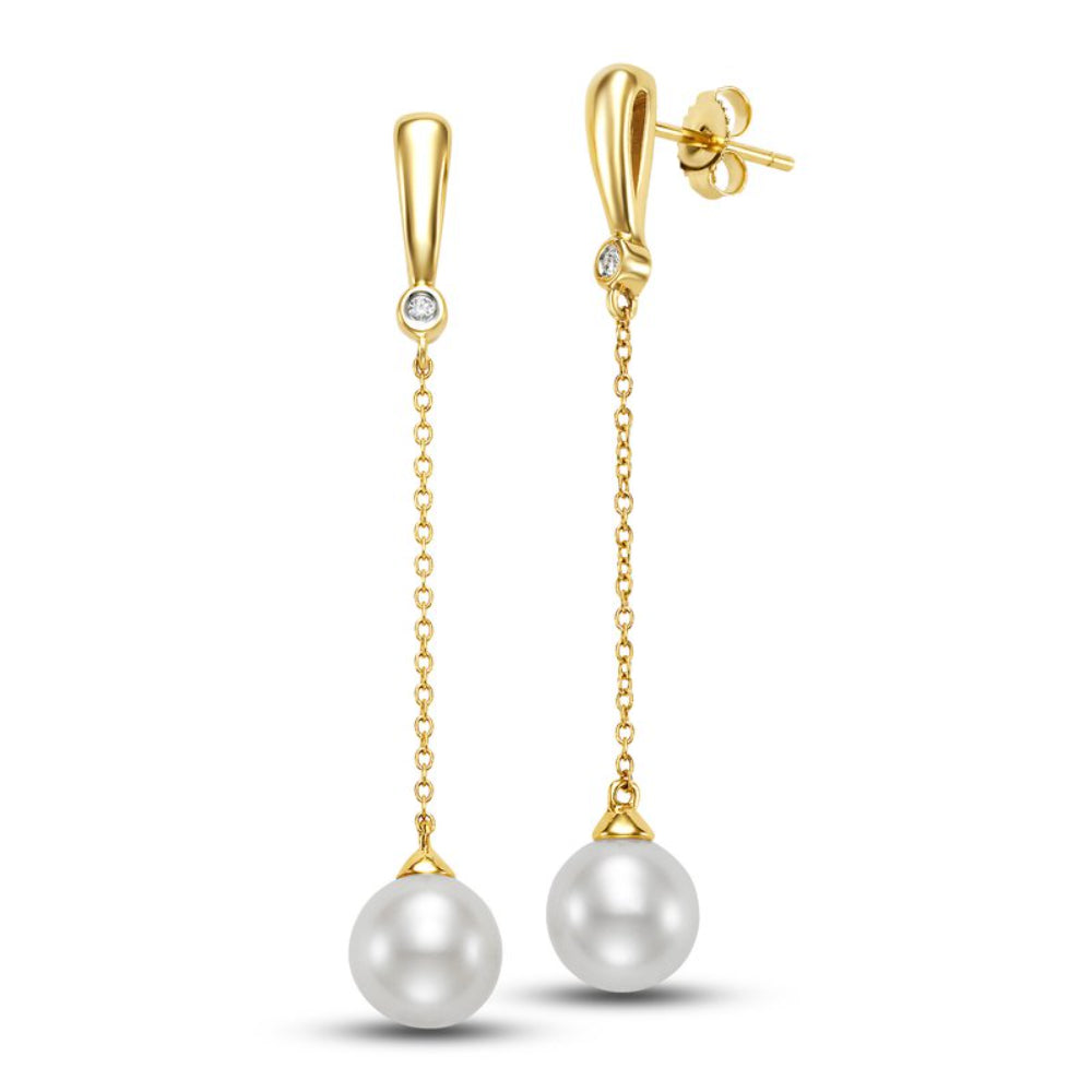 Mastoloni 14k Freshwater Pearl Diamond Bezel Drop Earrings