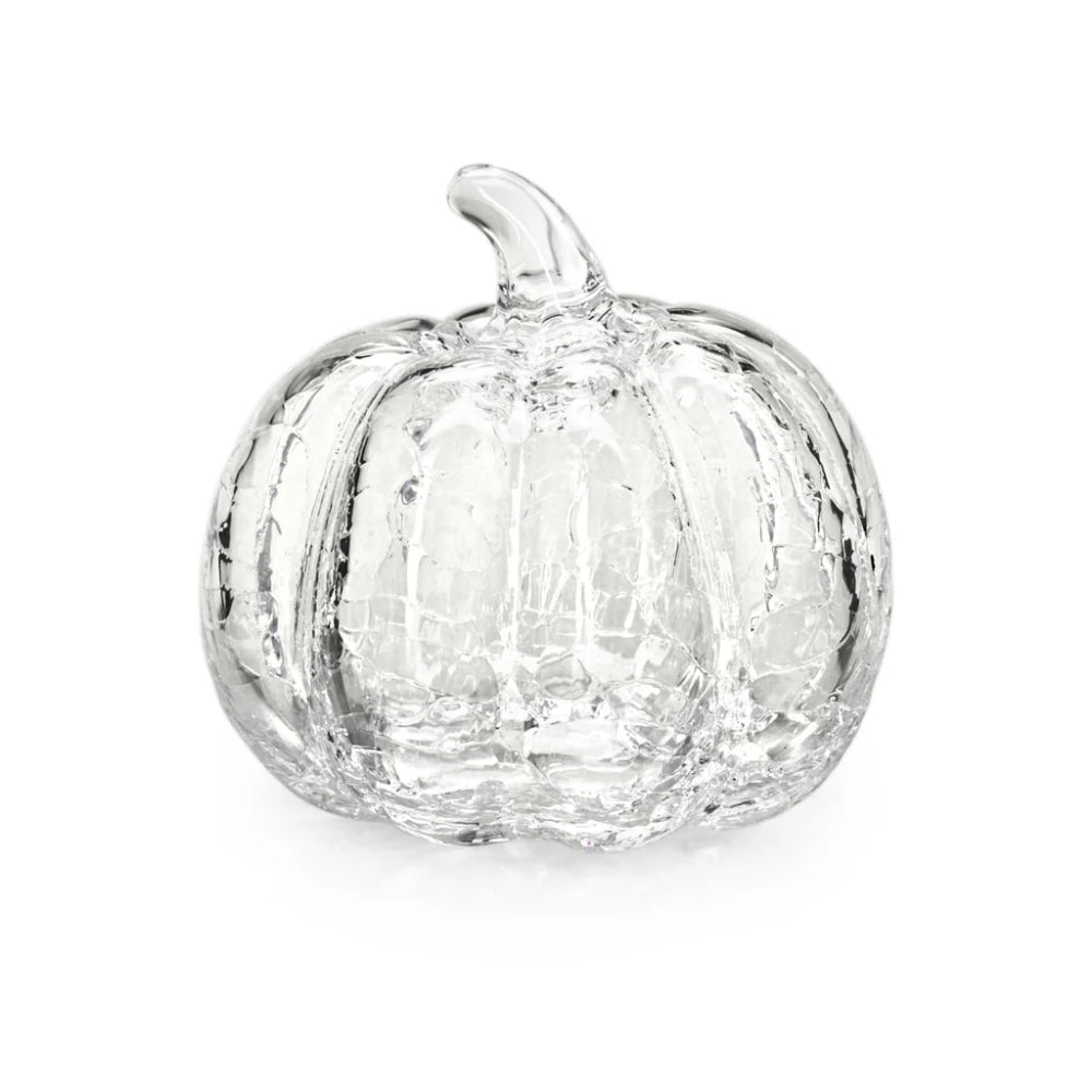Clear glass pumpkin on a white background