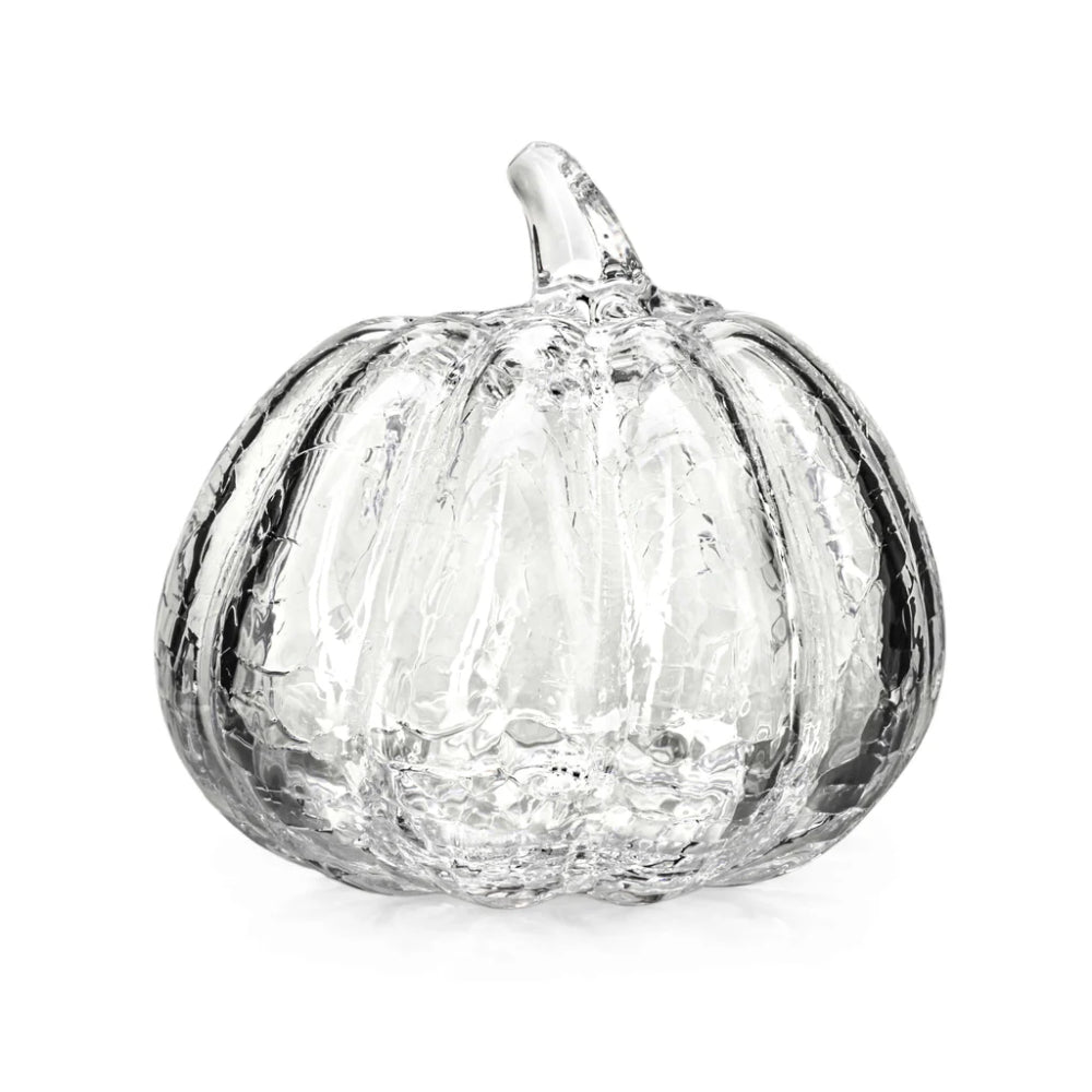 Clear glass pumpkin on a white background