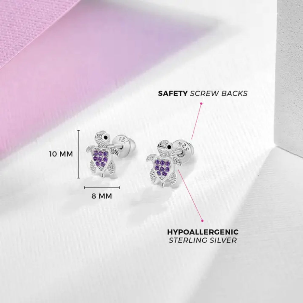 Children's Sterling Silver CZ Turtle Earrings