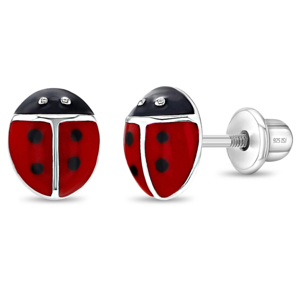 Children's Sterling Silver & Enamel Ladybug Earrings
