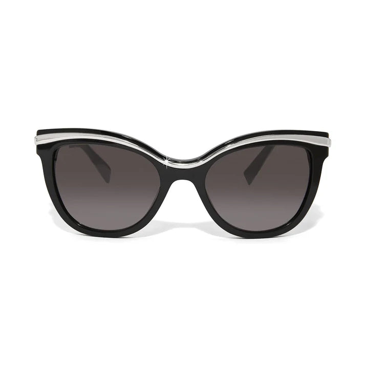 Silver and black sunglasses on white background