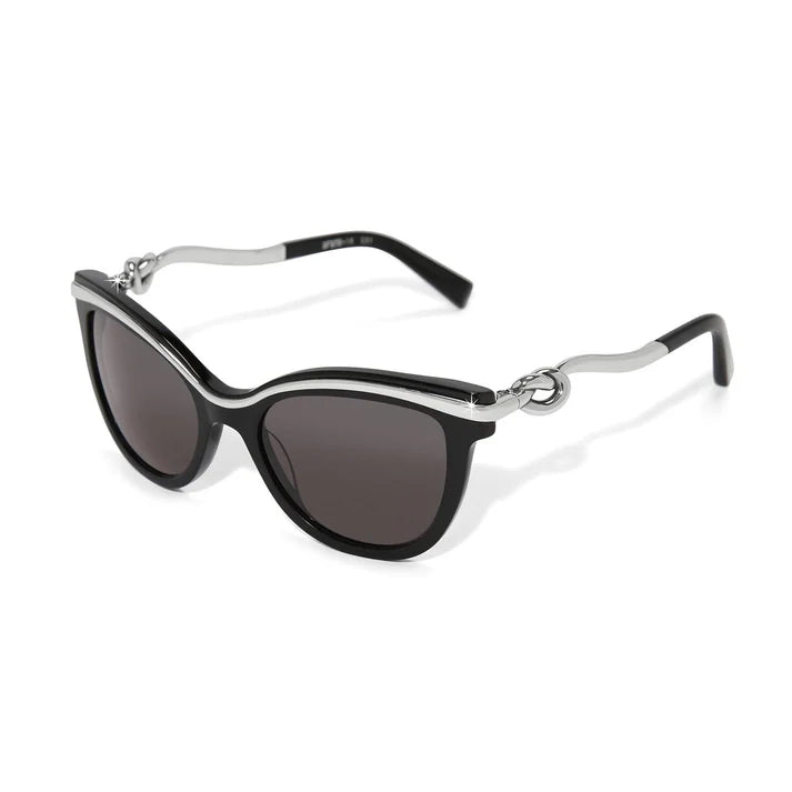 Silver and black sunglasses on white background