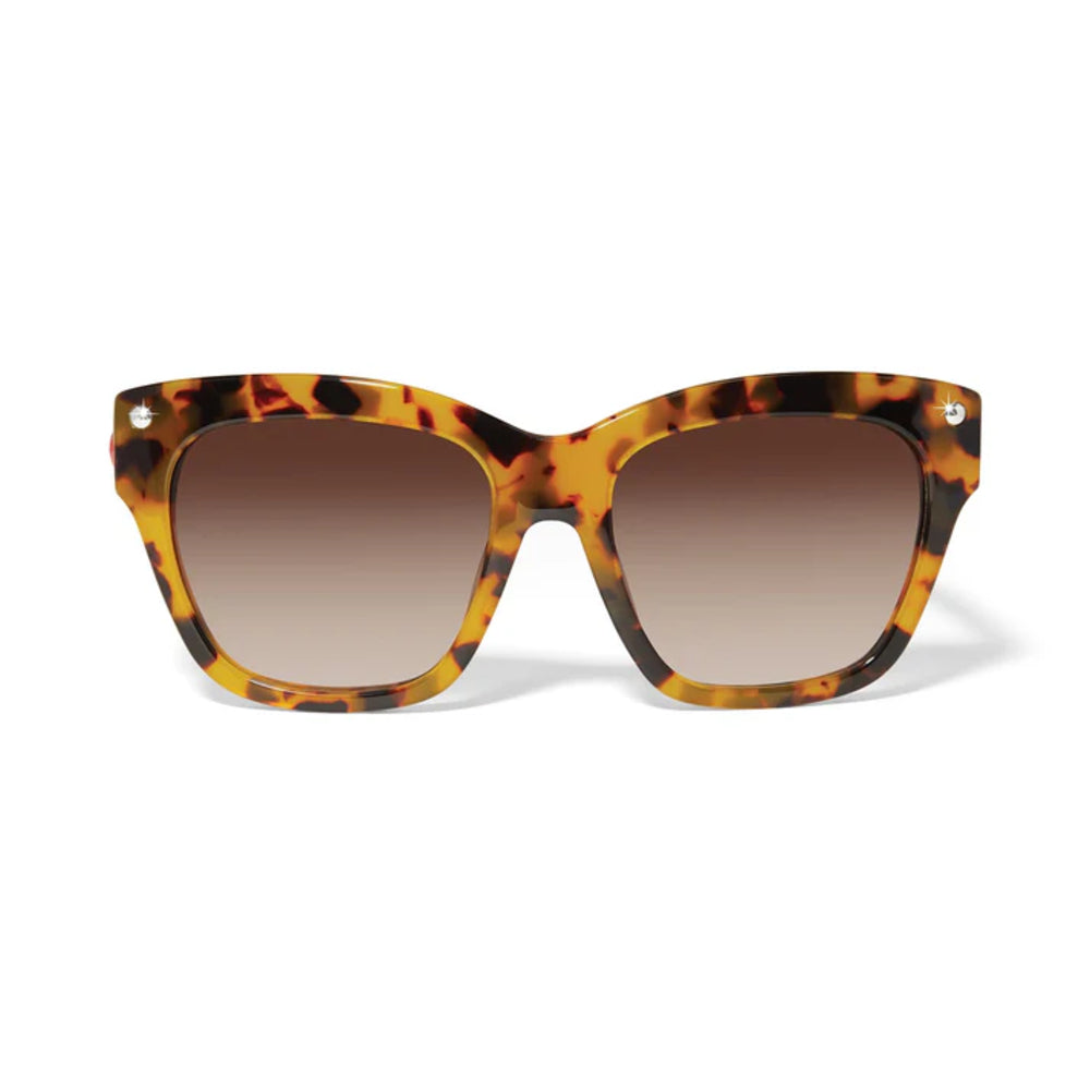 Tortoiseshell sunglasses with brown gradient lenses on a white background