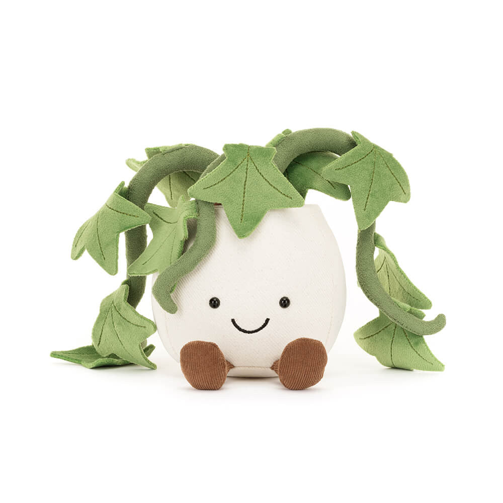 An front facing photo of the jellycat amuseables ivy plush toy on white  backround 