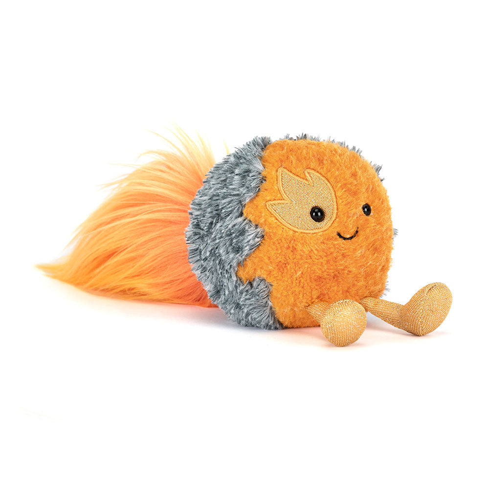 Angled facing side photo of the  jellycat amuseables orange space comet on white backround