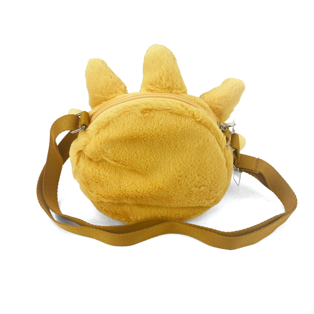 Yellow plush bag with sunshine spikes on a white background