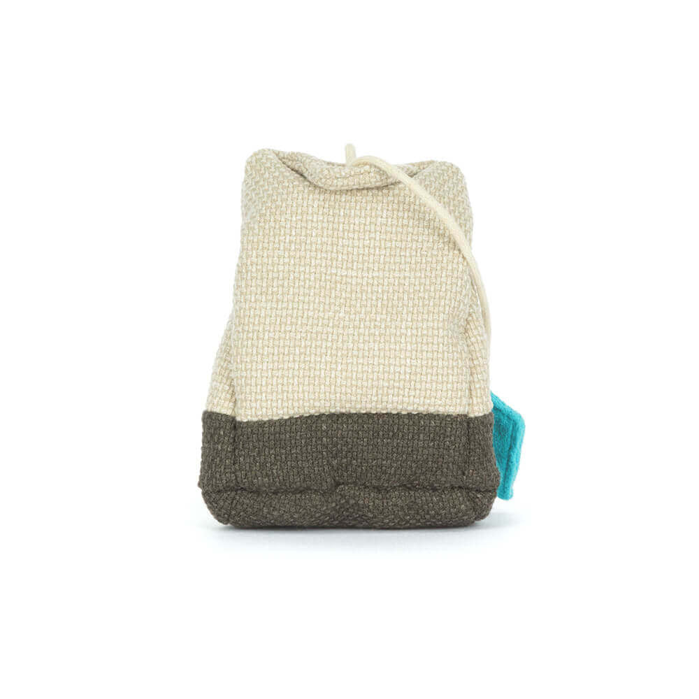 Back of the Steepy Tea Bag plush toy on a white backround. 