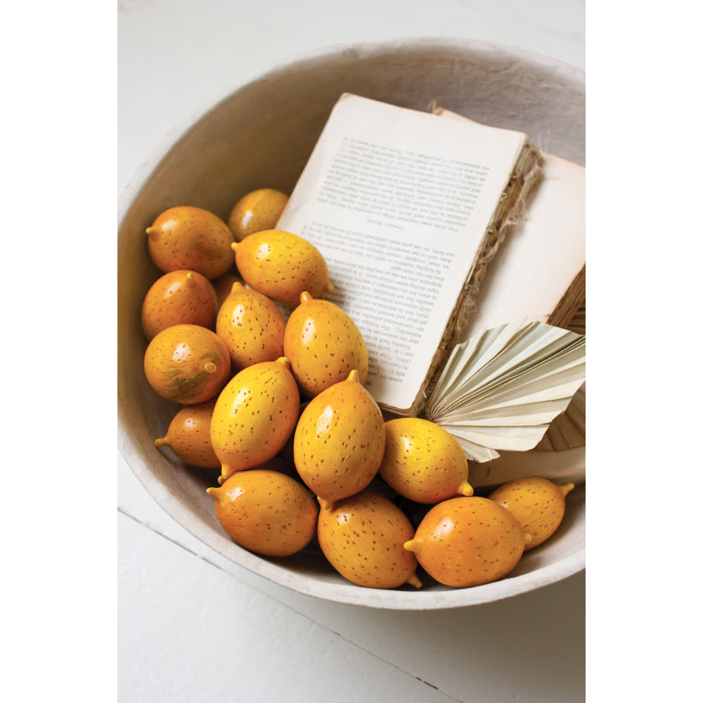 Bowl of lemons with an open book inside