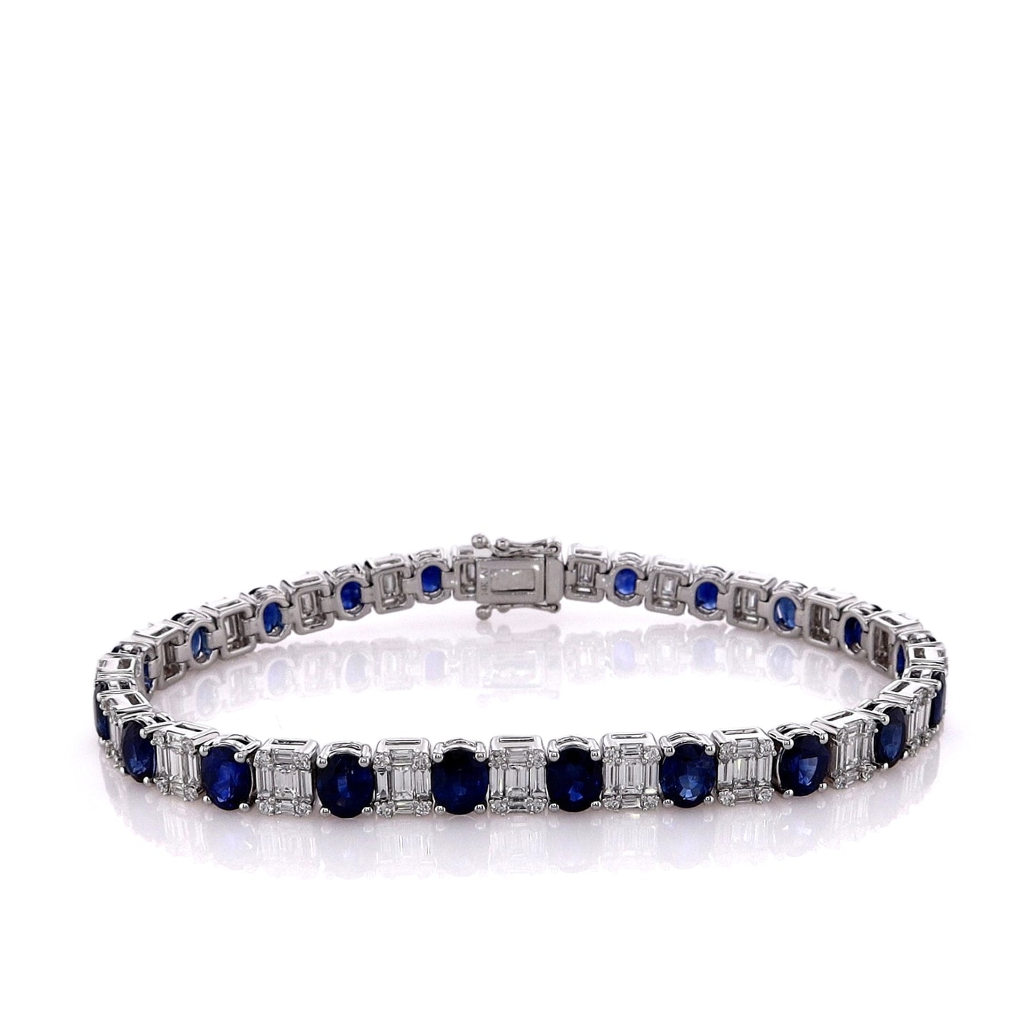 14k White Gold 7" Alternating Oval Sapphire and Diamond Bracelet