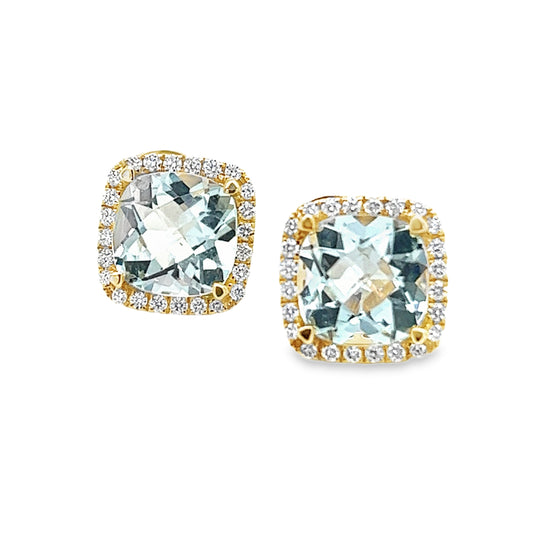Lisa Nik 18k Aquamarine and Diamond Halo Stud Earrings