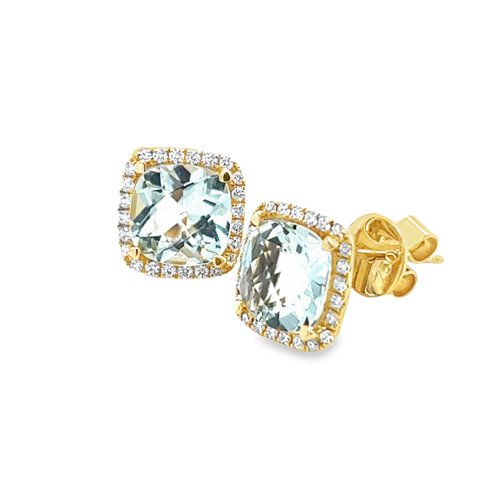 Lisa Nik 18k Aquamarine and Diamond Halo Stud Earrings