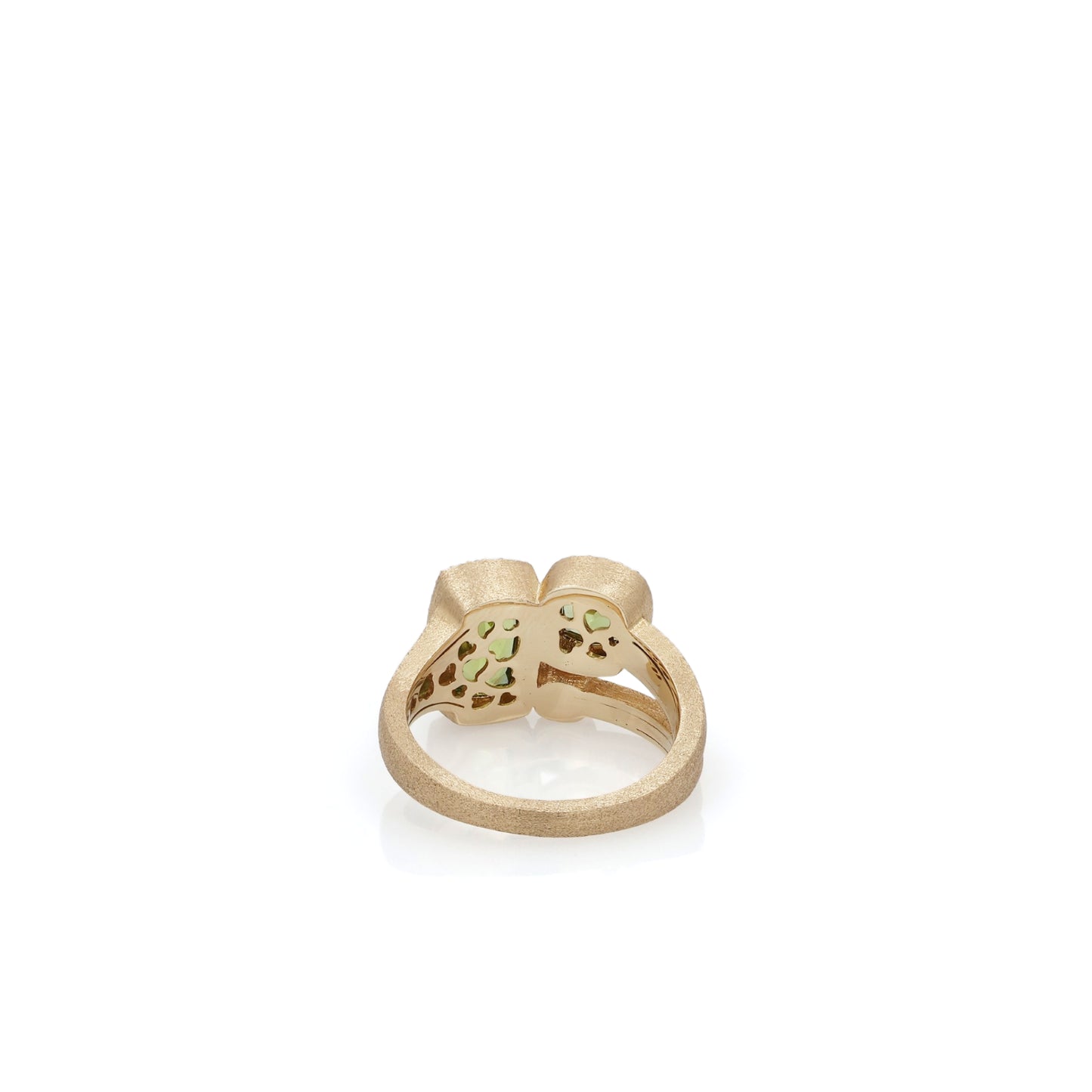 14k Yellow Gold Peridot and Diamond Halo Brushed Split Shank Ring