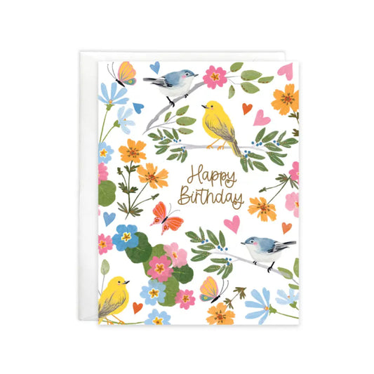 Gina B Designs Birthday Greeting Card - Songbirds and Flowers