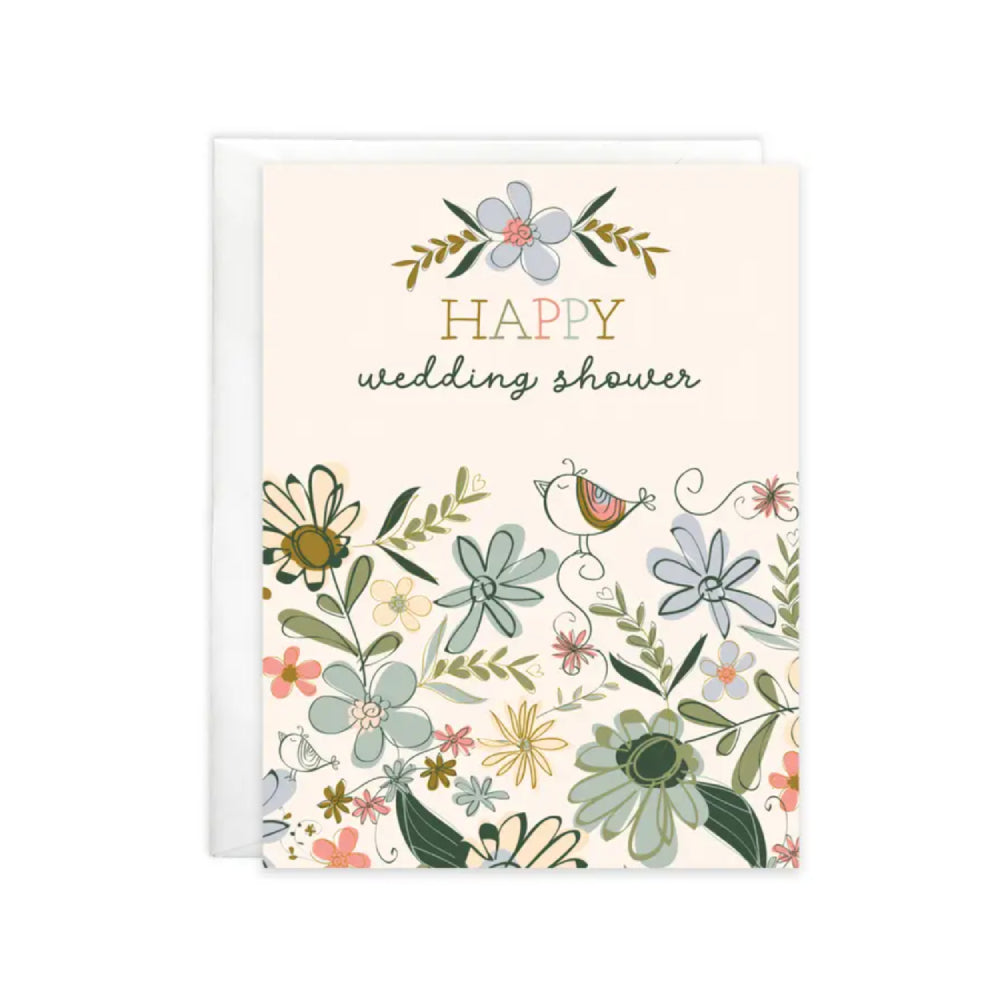 GINA B DESIGNS Shower Flowers and Bird Wedding Greeting Card