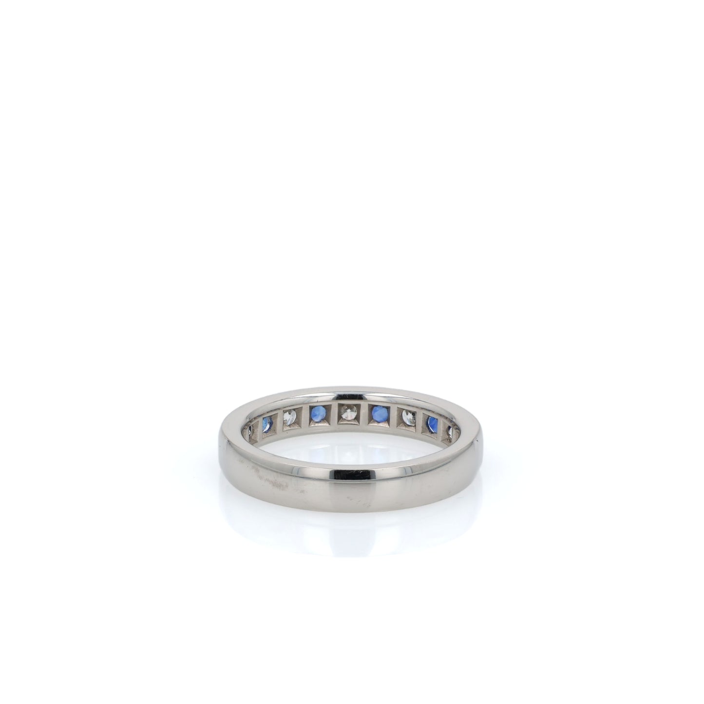 Platinum Alternating Round Sapphire and Diamond Halfway Wedding Band