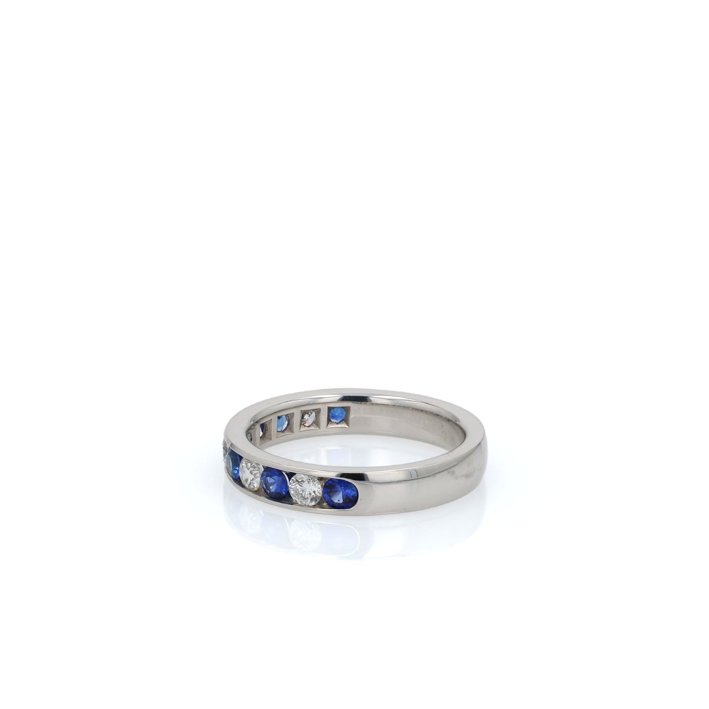 Platinum Alternating Round Sapphire and Diamond Halfway Wedding Band
