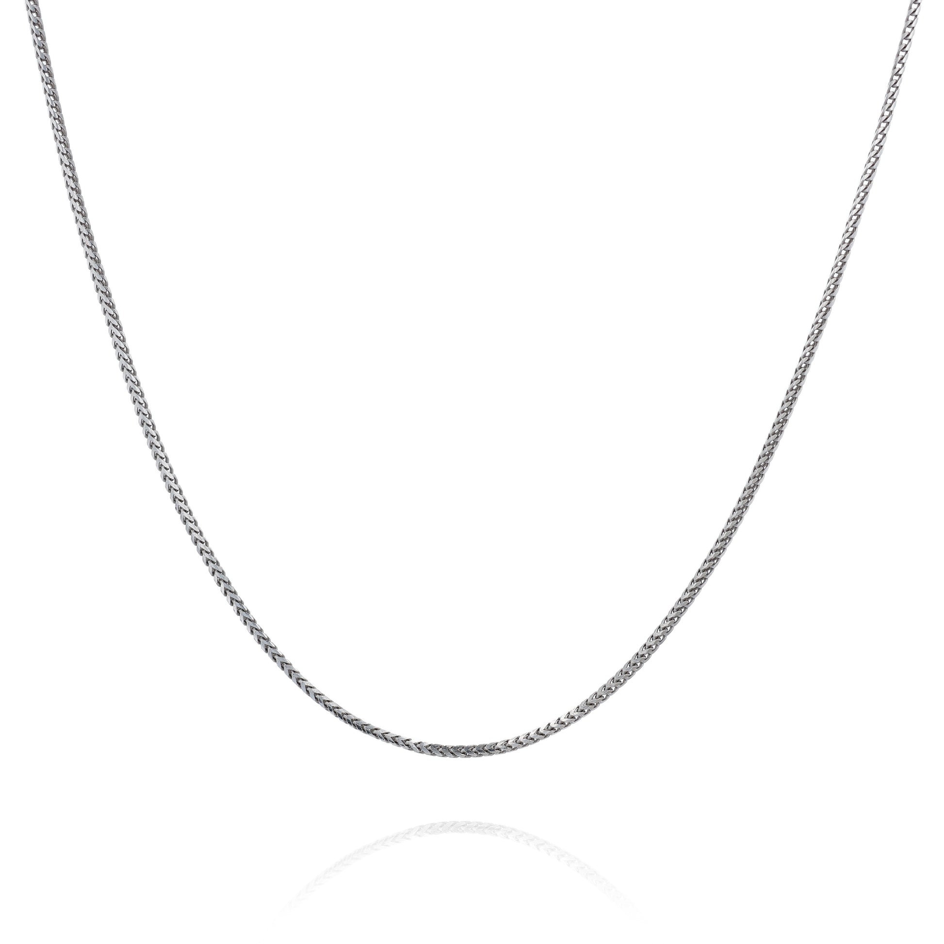 White gold franco link chain necklace on a white background