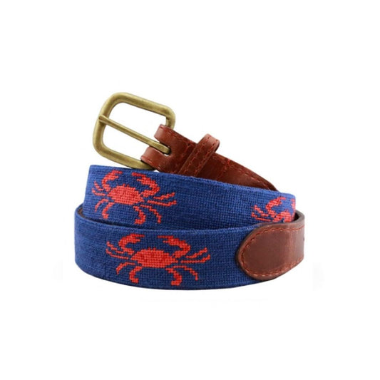 Smathers & Branson Coral Crab Needlepoint Belt - Classic Navy